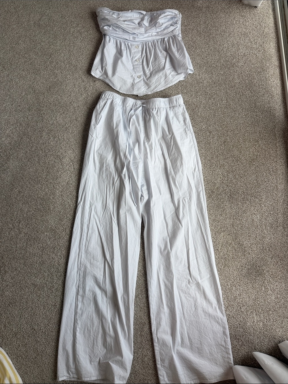 Le Lis White & Blue Stripped -Waist Wide-Leg Pants Set
